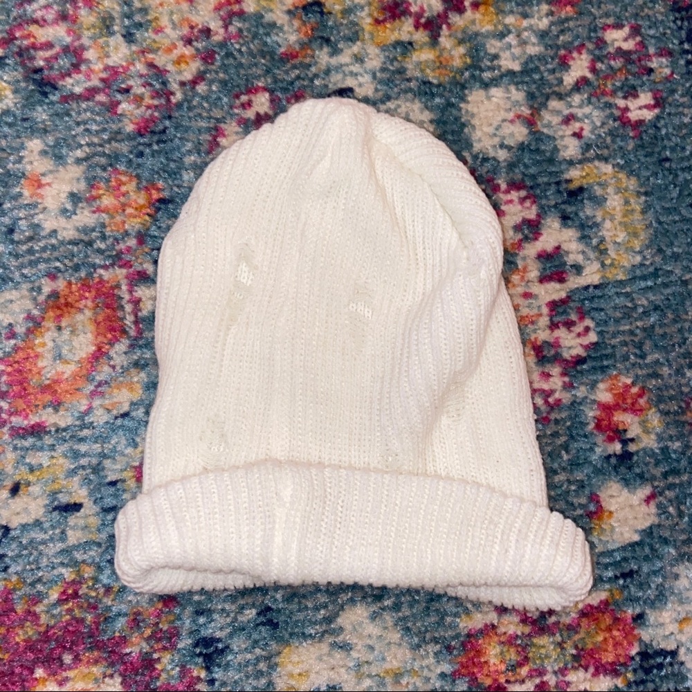 WITH FREE GIFT- Distressed White Beanie